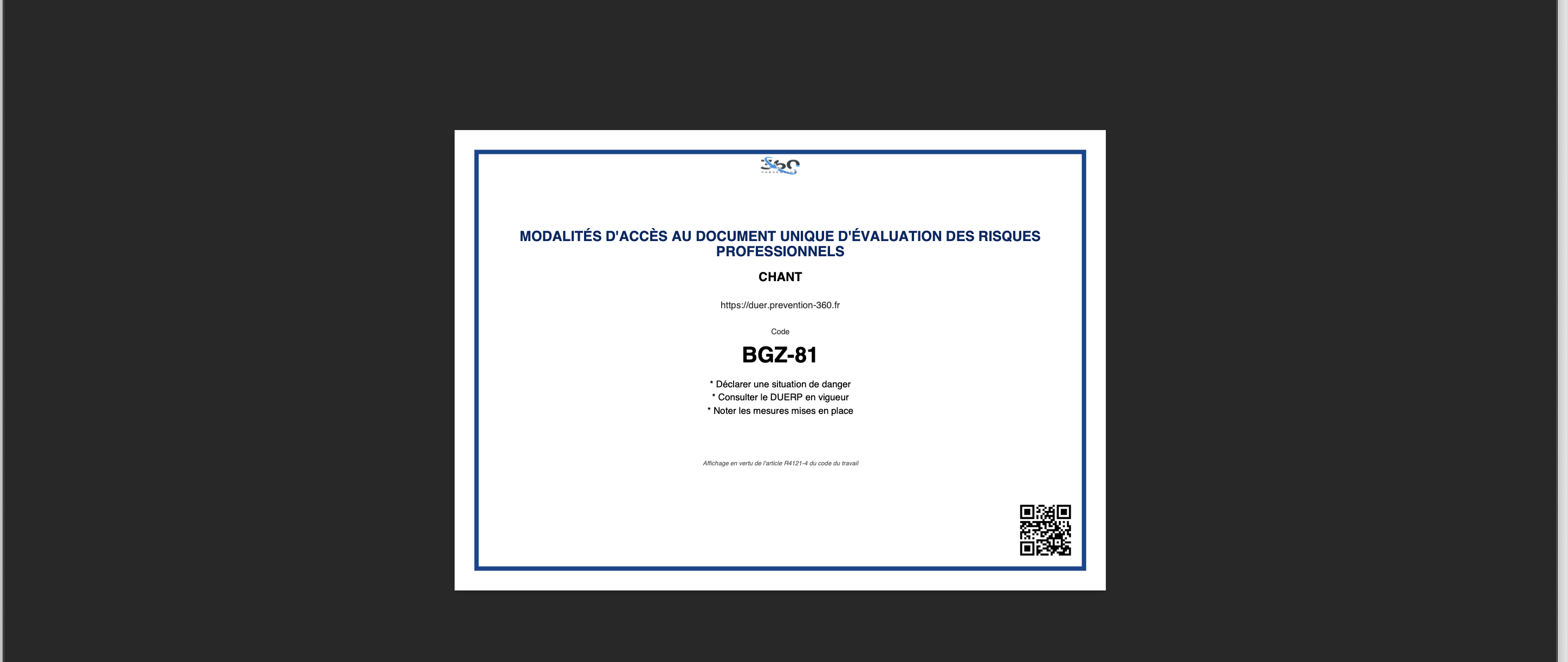 Affiche réglementaire DUERP