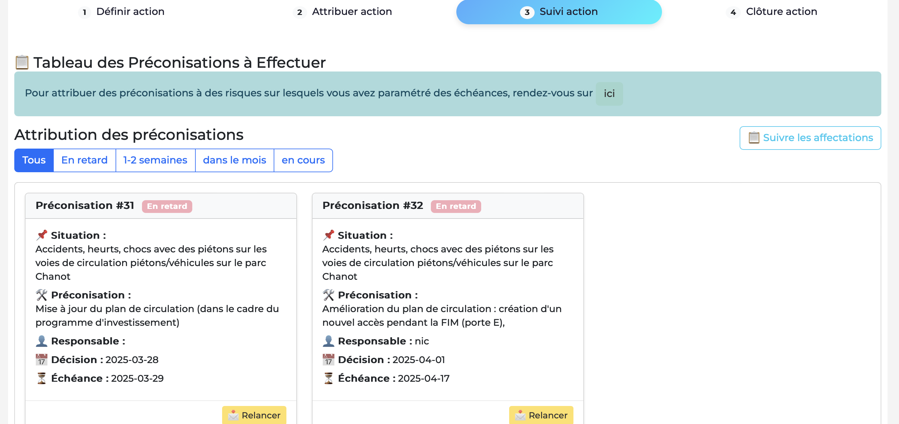Suivi des actions DUERP
