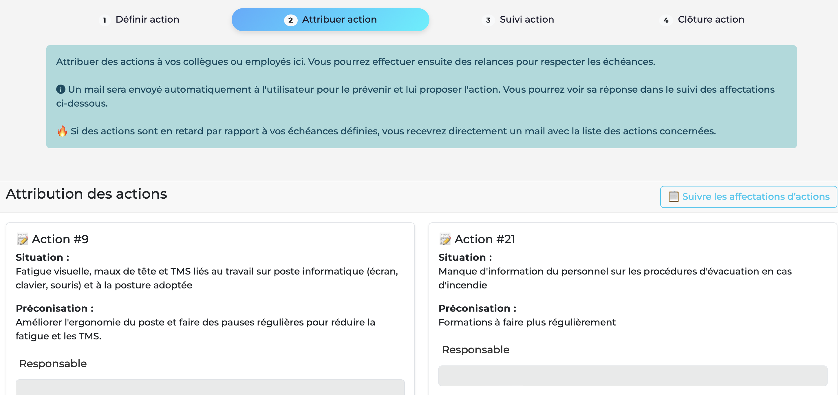 Attribuer les actions
