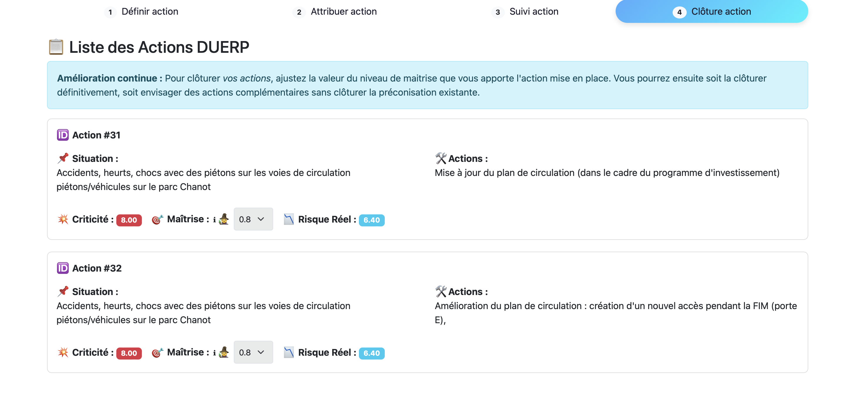 Clôturer les actions